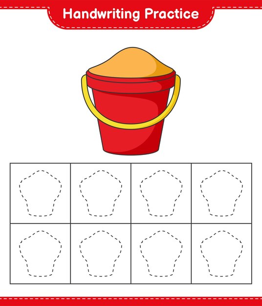 Práctica de escritura Trazar líneas de Sand Bucket Juego educativo para niños hoja de cálculo imprimible ilustración vectorial