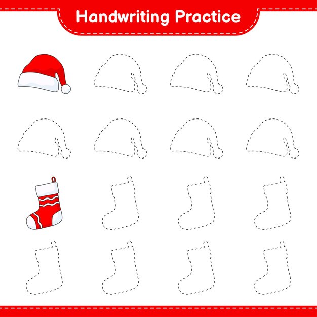 Práctica de escritura trazar líneas de santa hat y christmas sock juego educativo para niños