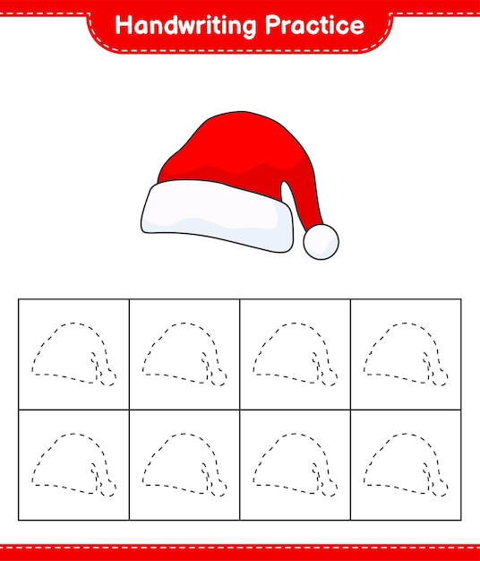 Práctica de escritura Trazar líneas de Santa Hat Juego educativo para niños hoja de cálculo imprimible ilustración vectorial