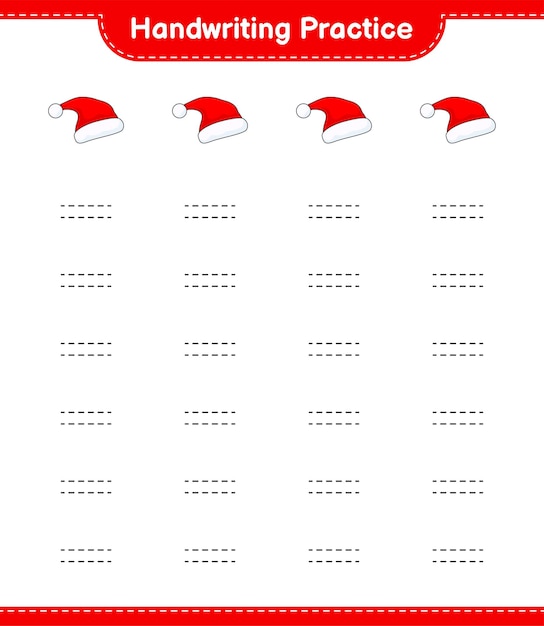 Práctica de escritura Trazar líneas de Santa Hat Juego educativo para niños hoja de cálculo imprimible ilustración vectorial