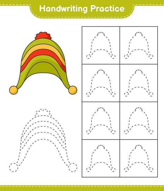 Práctica de escritura Trazar líneas de sombrero Hoja de trabajo imprimible del juego educativo para niños