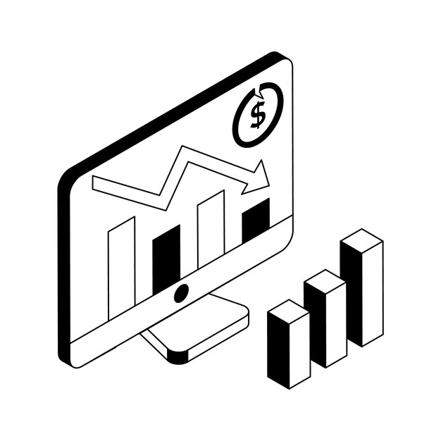 Un práctico icono de contorno isométrico de pérdida financiera