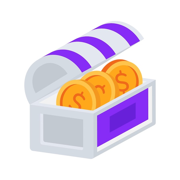 Un práctico icono de estilo 3D de la caja del tesoro del dinero