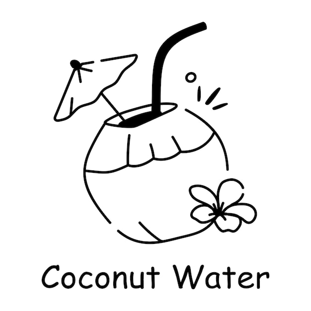 Un práctico icono de garabateo que representa el agua de coco