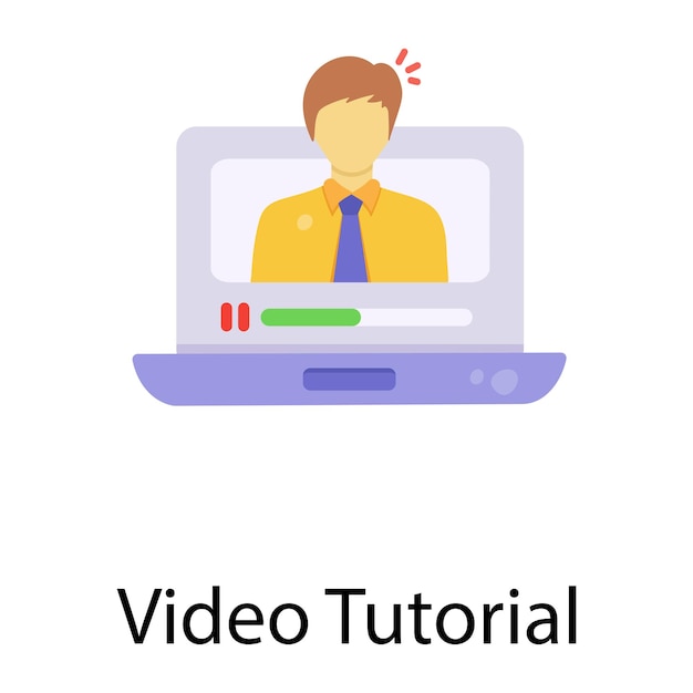 Un práctico icono plano de video tutorial.