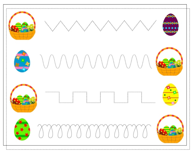 Practique el círculo de escritura a mano en la línea Huevos de Pascua Canasta de Pascua