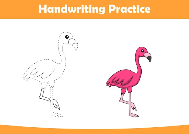 Practique la escritura Trazando líneas de flamencos y coloreando para niños.
