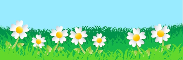 Prado con flores Estandarte de diseño de primavera
