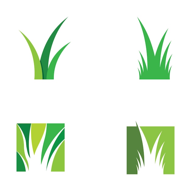 Prado de hierba verde natural y logotipo de elemento de hierba cortada en plantilla de diseño de logotipo de vector de primavera