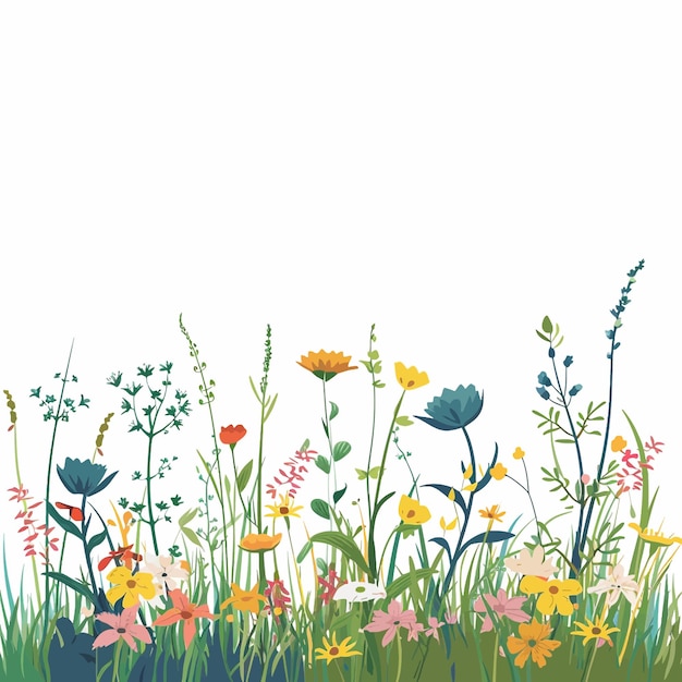 Vector prado verde de primavera con flores silvestres 40