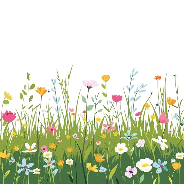 Vector prado verde de primavera con flores silvestres 72