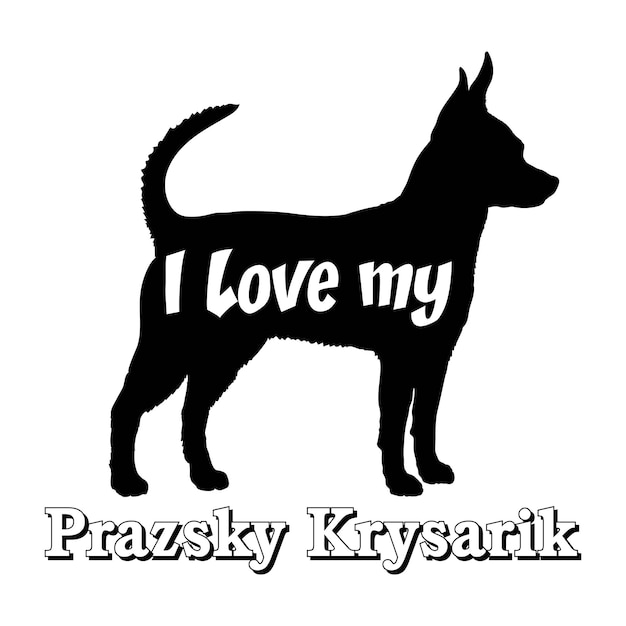 Prazsky Krysarik Me encanta mi perro silueta de perro razas de perro logotipo vector de monograma de perro