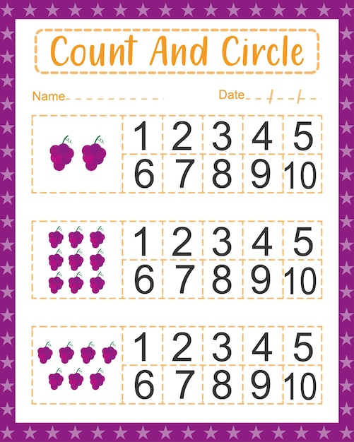 Pre-k Count and Circle Match hoja de trabajo de matemáticas de conteo inicial para niños hoja de actividad preescolar