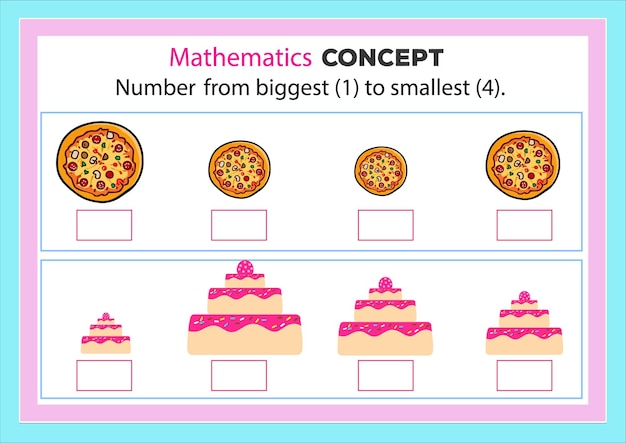 Pre matemáticas conceptos hoja de trabajo grande pequeño juego educativo para niños hoja de actividad para niños