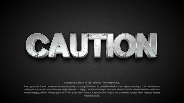 Precaución efecto de texto editable de estilo 3d