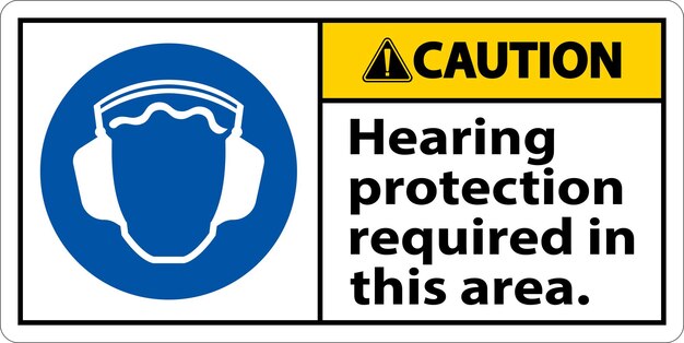 Precaución Se requiere protección auditiva en esta zona sobre un fondo blanco