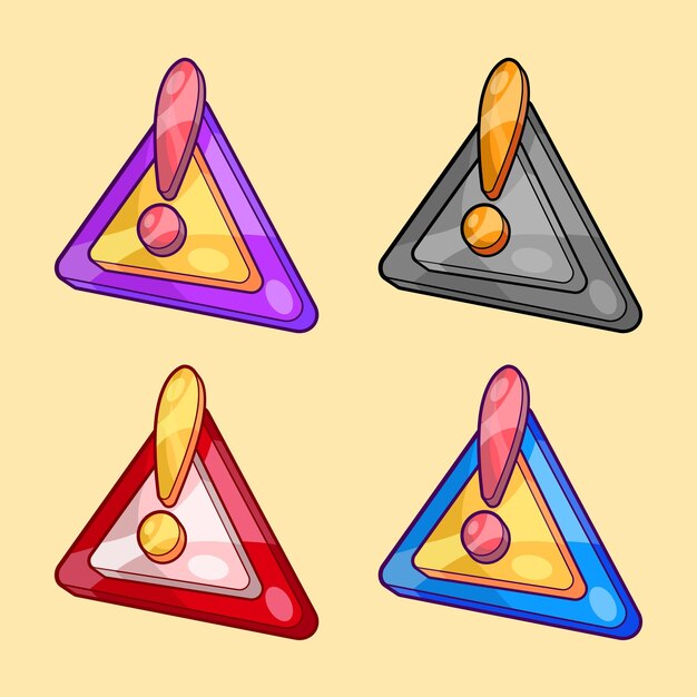 Precaución de triángulo isométrico establecido en diferentes colores Vector Ilustración