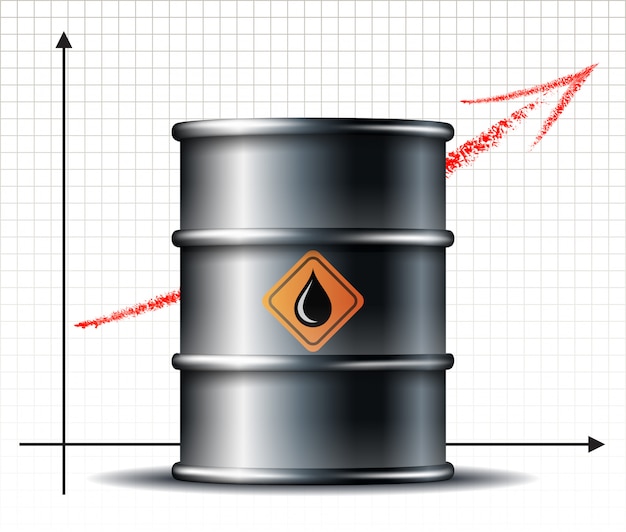 El precio del barril de petróleo sube gráfico y el barril de petróleo de metal negro con caída de petróleo negro. Infografía de petróleo. Tendencia del mercado petrolero.