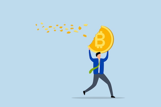 El precio de Bitcoin cayendo hace que el comerciante pierda dinero el inversor decepcionado el comerciante huye con su d