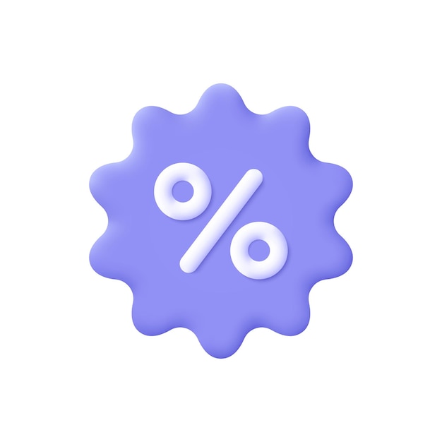 El precio de la compra es un cupón de descuento con símbolo de porcentaje. La oferta de descuento de compras en línea es una promoción de ventas con icono vectorial 3D de estilo minimalista de dibujos animados.