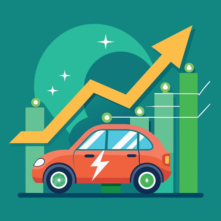 Vector el precio de las existencias de automóviles eléctricos se eleva en las ganancias y ganancias de los vehículos eléctricos en la nueva economía.