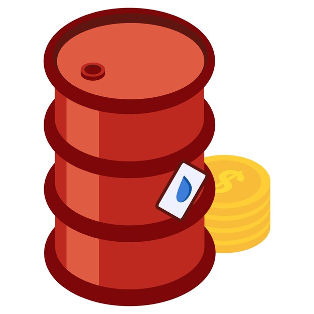Precio del petróleo crudo isométrico Concepto Barril con moneda de dólar Vector de color Diseño de icono Industria del petróleo y el gas