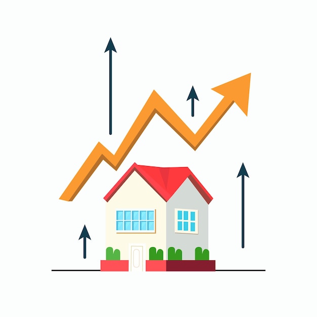 El precio de la vivienda sube inversión inmobiliaria o concepto de crecimiento inmobiliario casa con gráfico de flecha