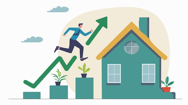 Precio de la vivienda subiendo concepto de crecimiento de bienes raíces o propiedad hombre de negocios corriendo en verde creciente