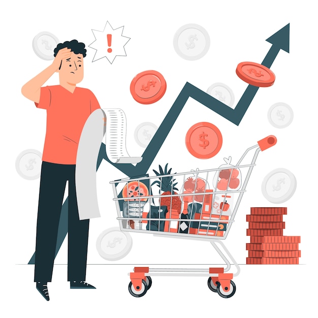 Los precios de los alimentos aumentan la ilustración del concepto