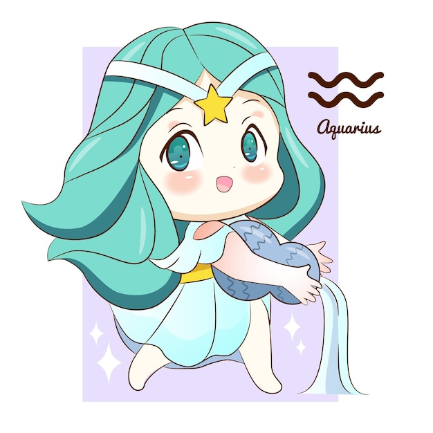 Vector precios kawaii acuario signo del zodiaco en acuario