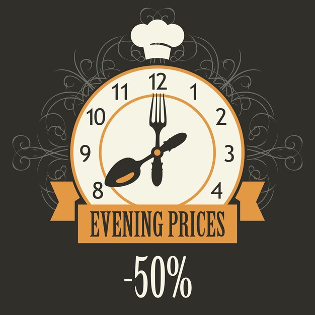 Vector precios de la noche para el menú del restaurante.