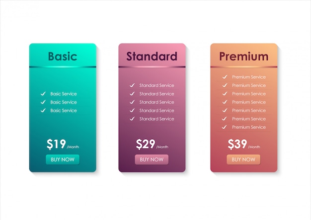 Precios plantilla de tabla
