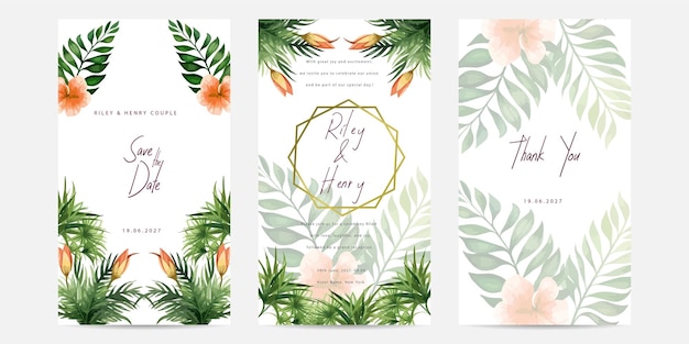 Preciosa plantilla de tarjeta de invitación de boda con hojas de tulipán naranja y flores rústicas
