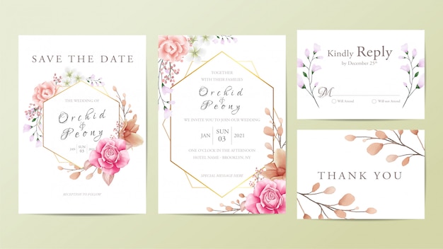 Preciosa plantilla de tarjeta de invitación de boda