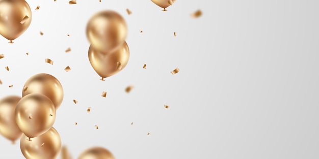 Preciosa plantilla vectorial de ilustración de banner con diseño de fondo de globo dorado en 3D