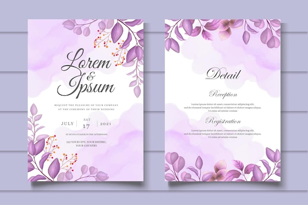 Preciosa tarjeta de invitación para bodas, plantilla con diseño floral