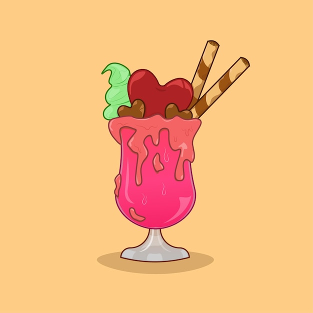 Precioso batido en vaso de vidrio Sabroso batido de leche con helado Vector Ilustración