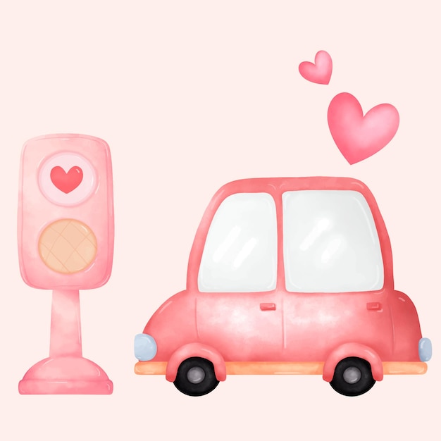 Vector precioso coche y amor semáforo con amor y san valentín.