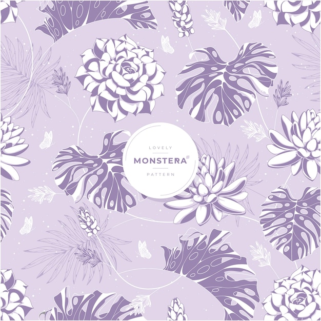 Precioso diseño de patrón de monstera púrpura