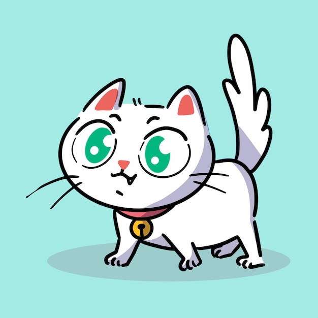 Precioso Gatito Blanco Carácter Doodle Ilustración Especial