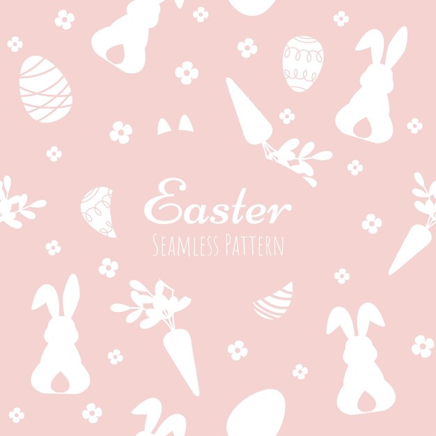 Precioso patrón sin costuras de pascua dibujado a mano conejitos lindos huevos de pascua y flores ideales para textiles
