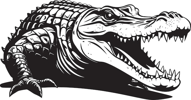 Predador en la emboscada Vector Alligador Emblema del río Su Majestad Logotipo del Alligador Negro