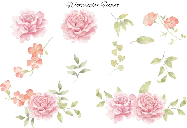 Prediseñadas de flor acuarela rosa romántica