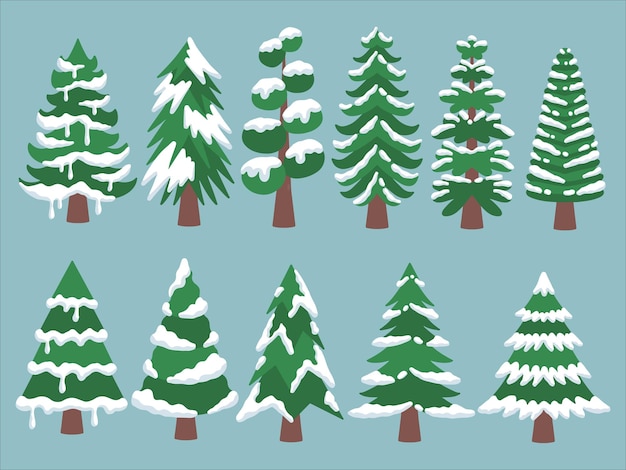 Prediseñadas de nieve de árbol de pino de Navidad