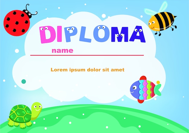 Vector preescolar diploma de animales lindos