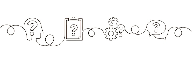 Preguntas continuas de dibujo de una línea y iconos confusos Concepto Ilustración de vector de una línea