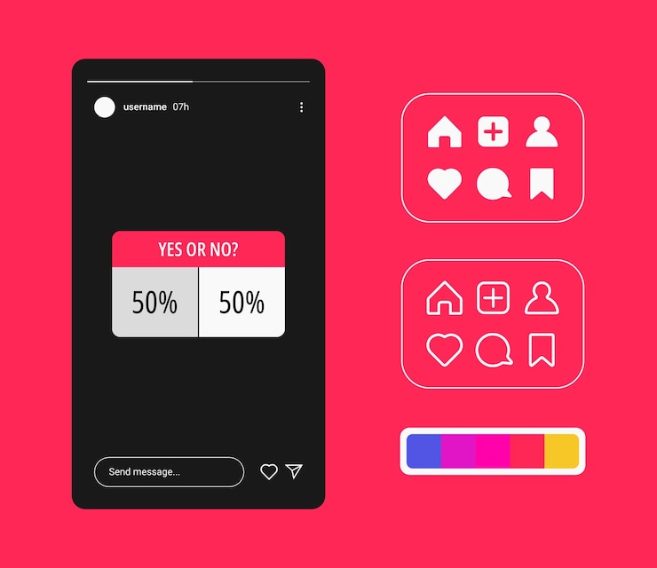 Vector preguntas de la encuesta de interacciones de las historias de instagram sí o no