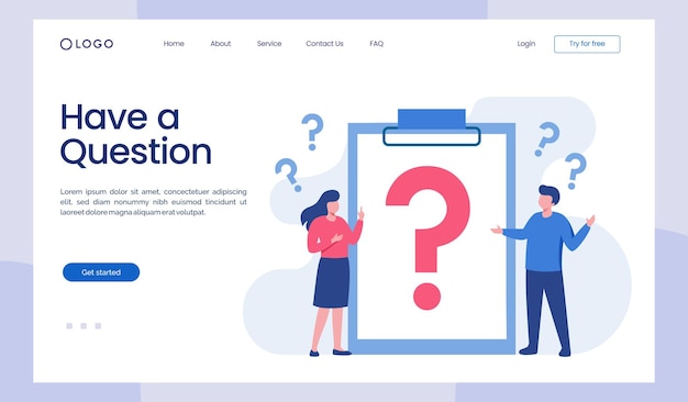 Preguntas frecuentes concepto de pregunta soporte al cliente solución de problema ilustración de vector plano plantilla de página de destino