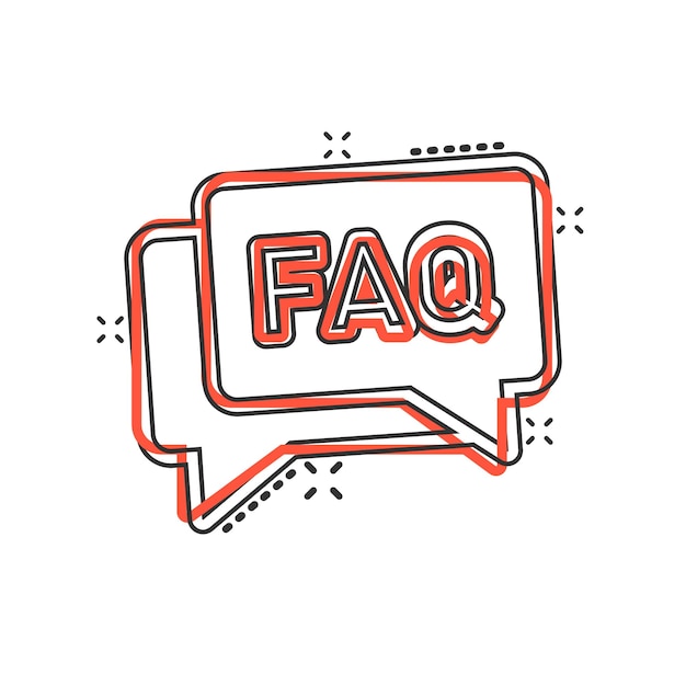 Preguntas frecuentes icono de burbuja de voz en estilo cómico Ilustración de vector de dibujos animados de pregunta sobre fondo blanco aislado Concepto de negocio de signo de efecto de salpicadura de comunicación