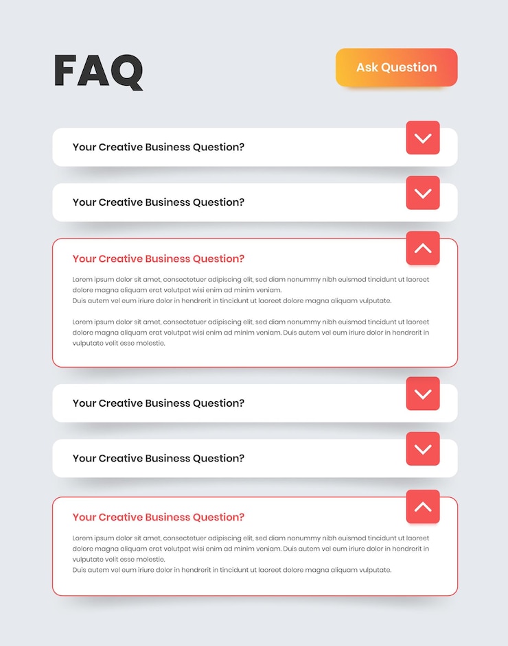 Vector preguntas frecuentes interfaz de usuario o diseño de ui para aplicaciones móviles y web con diseño minimalista